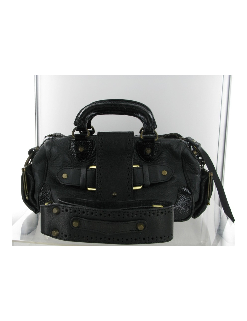 Sac BARBARA BUI en cuir et cuir vernis noir