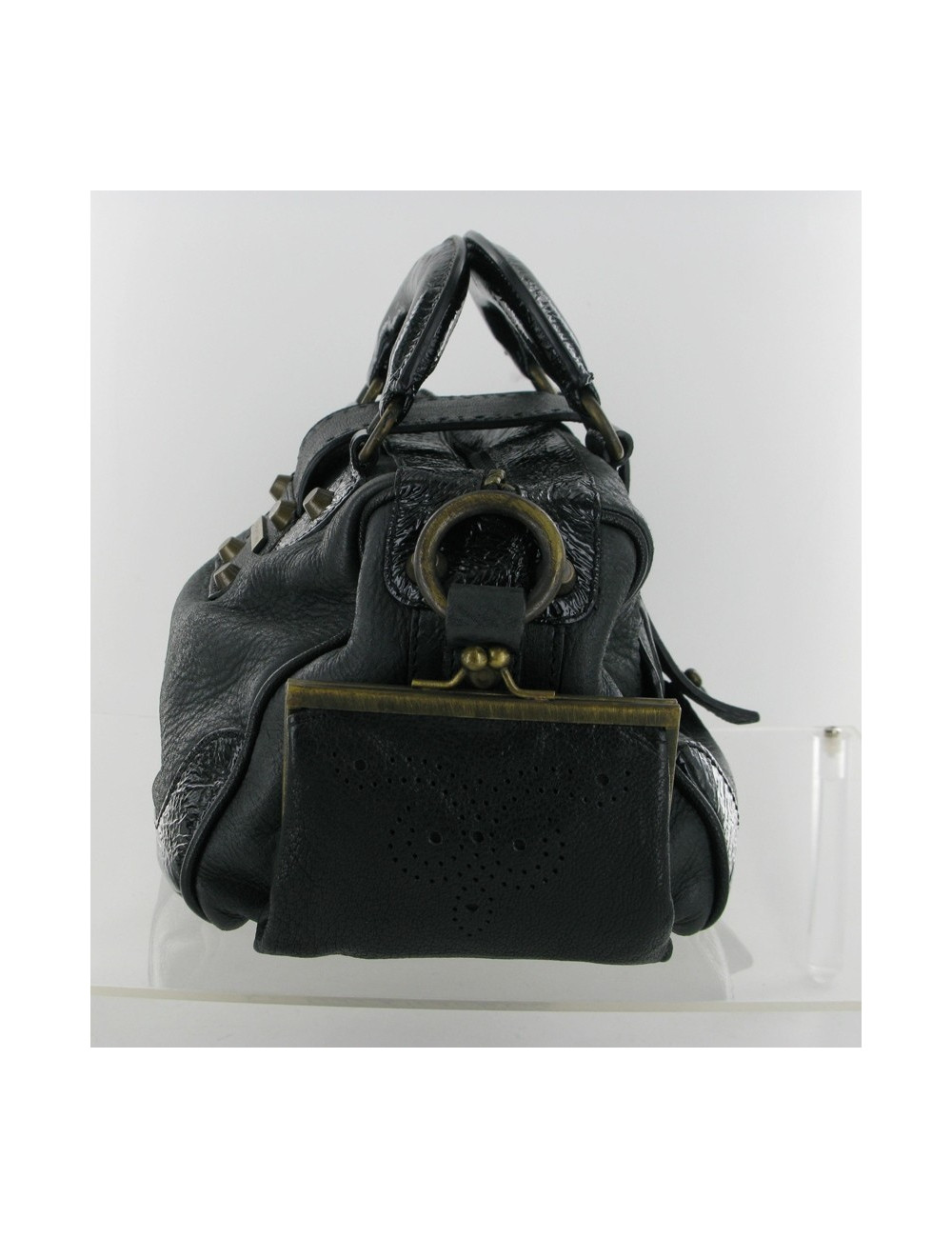 Sac BARBARA BUI en cuir et cuir vernis noir