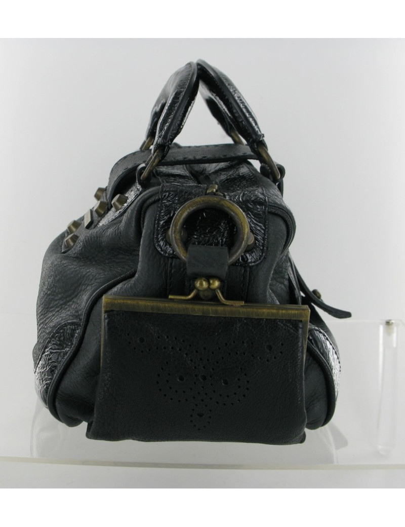 Sac BARBARA BUI en cuir et cuir vernis noir