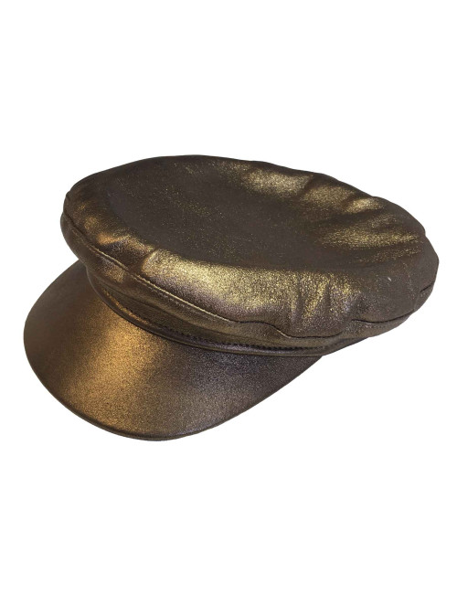 Casquette HERMES T 58 cuir doré bronze