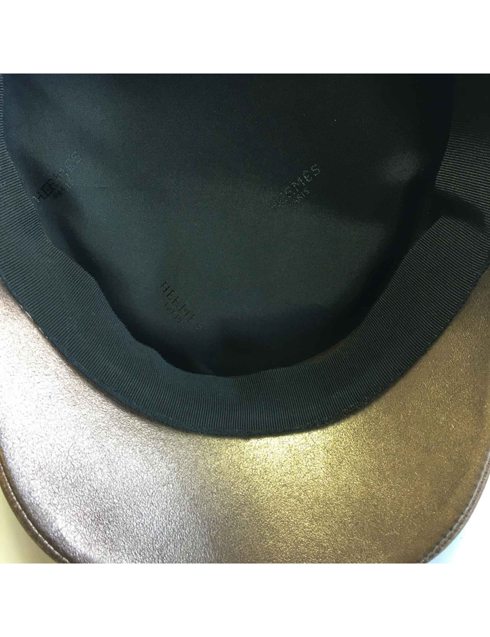 Casquette HERMES T 58 cuir doré bronze