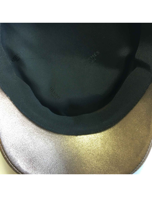 Casquette HERMES T 58 cuir doré bronze