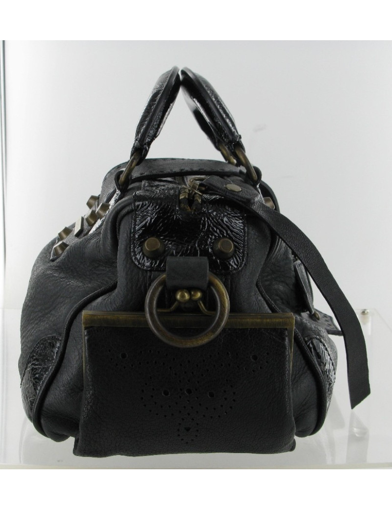 Sac BARBARA BUI en cuir et cuir vernis noir