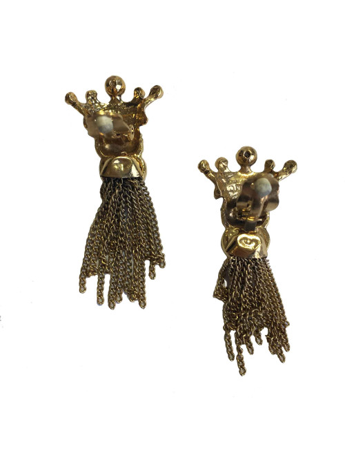 Boucles d'oreille Clips sans marque multi chaines en métal doré et perle coeur nacrée