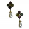 CHANEL vintage clip-on earrings in gilded metal, pearl and multicolored stones