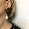 CHANEL vintage clip-on earrings in gilded metal, pearl and multicolored stones