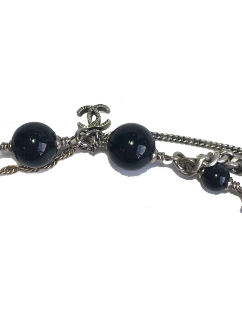 Serre-tête CHANEL "Paris-Venise" multi chaîne en argentées et dorées, perles noires et tête de lion