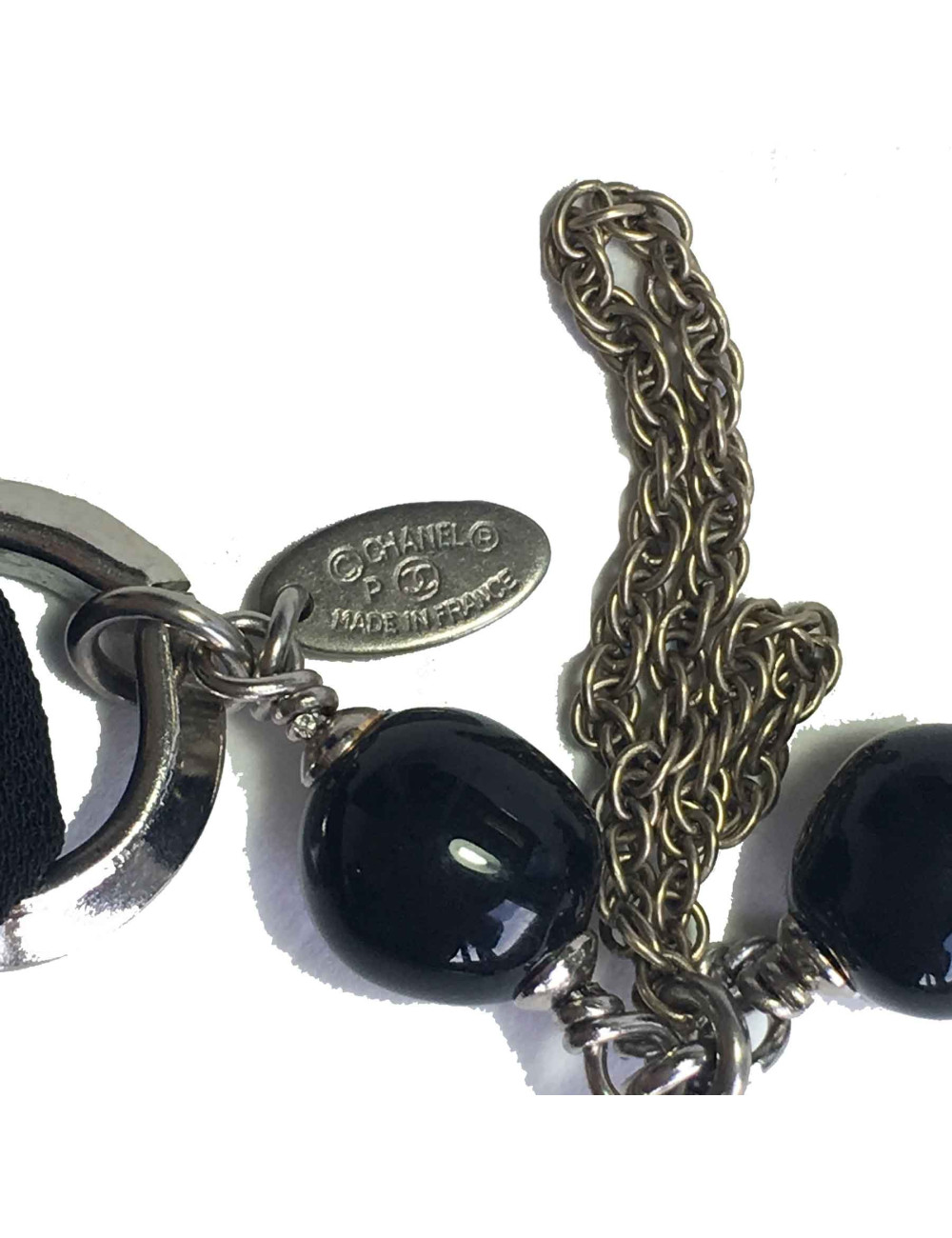 Serre-tête CHANEL "Paris-Venise" multi chaîne en argentées et dorées, perles noires et tête de lion