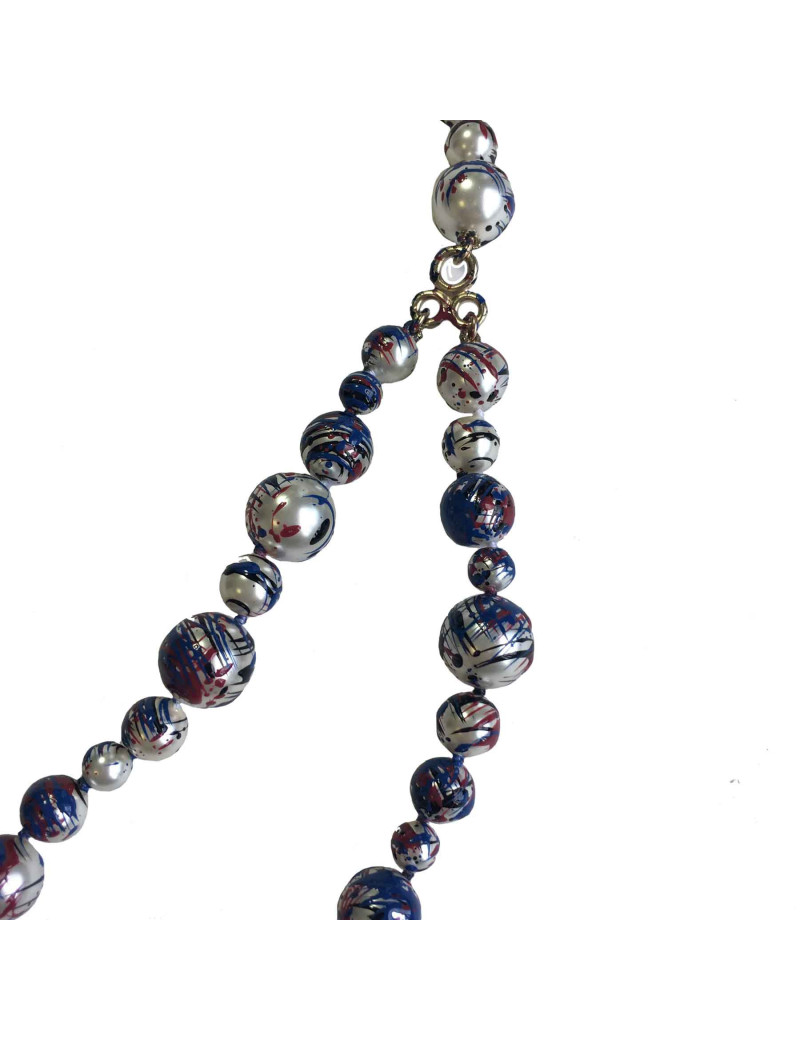 Sautoir CHANEL Airlines collection en perles nacrées, bleu blanc rouge