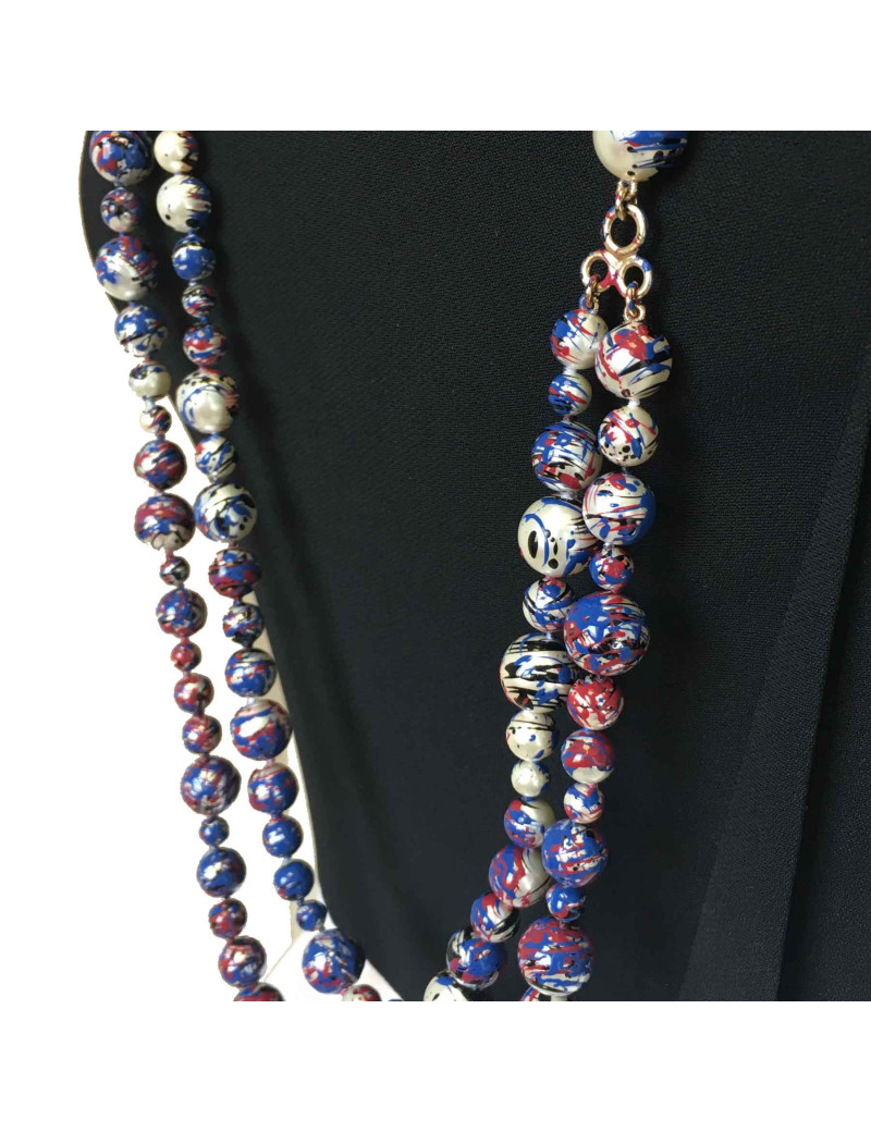 Sautoir CHANEL Airlines collection en perles nacrées, bleu blanc rouge