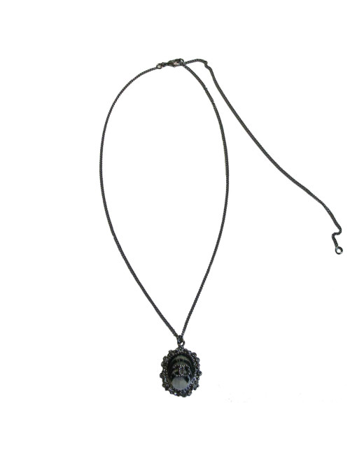 CHANEL pendant necklace in silver plated metal and feather