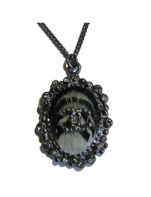 CHANEL pendant necklace in silver plated metal and feather