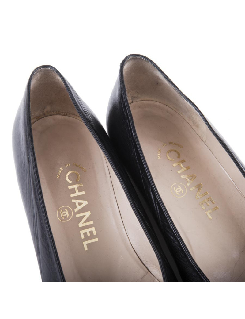 Ballerines CHANEL T 39.5 cuir d'agneau noir