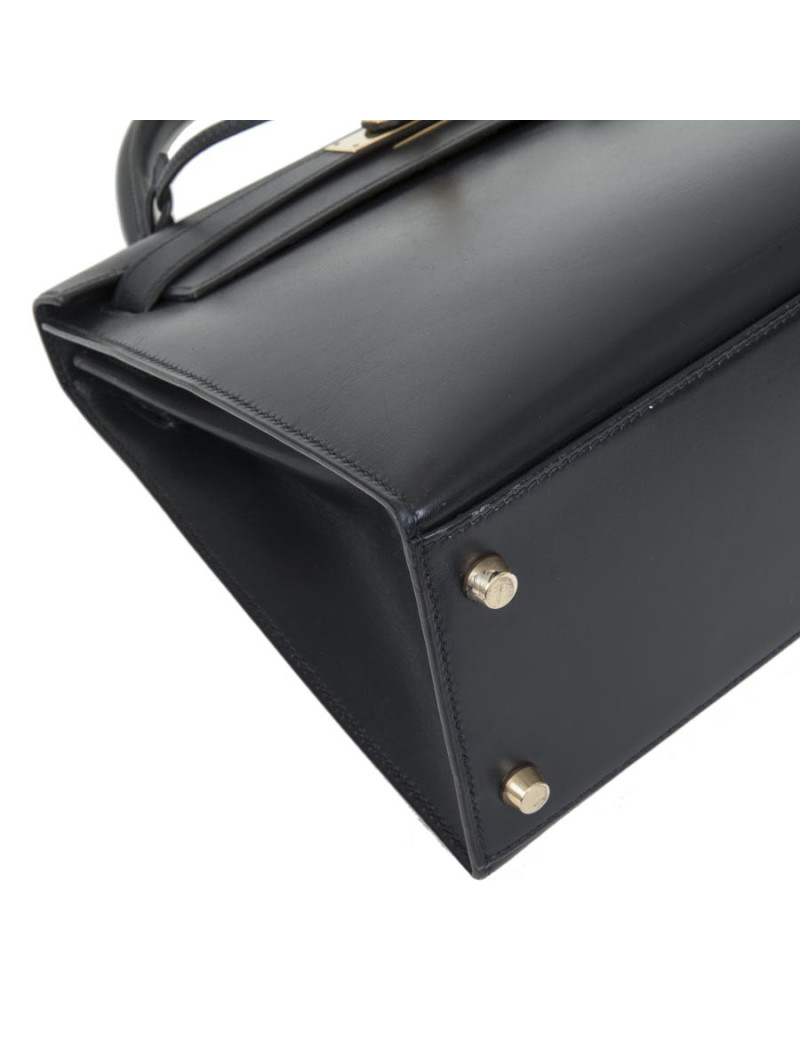 Kelly 28 HERMES sellier bleu nuit avec bandoulière