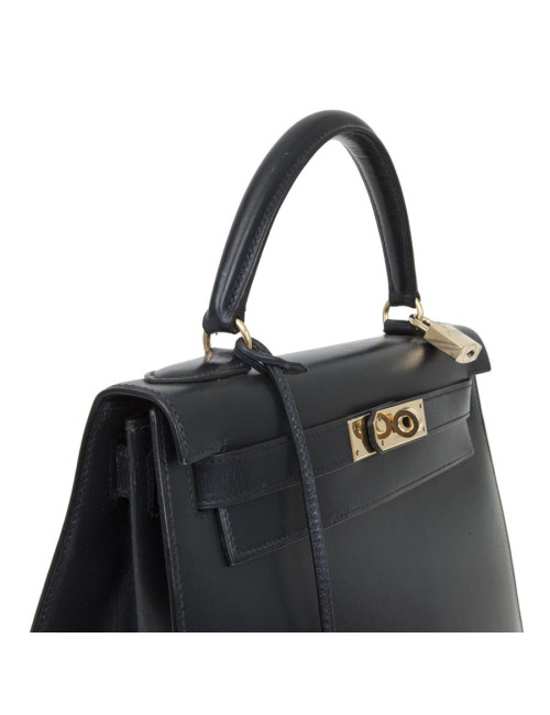 Kelly 28 HERMES sellier bleu nuit avec bandoulière