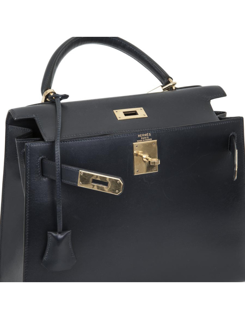 Kelly 28 HERMES sellier bleu nuit avec bandoulière