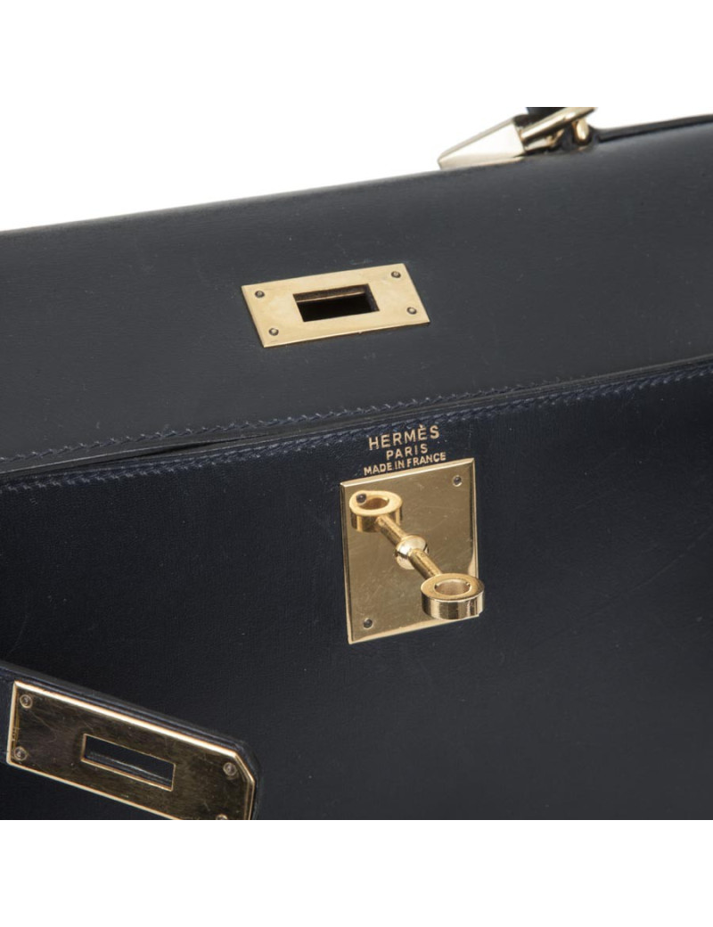 Kelly 28 HERMES sellier bleu nuit avec bandoulière