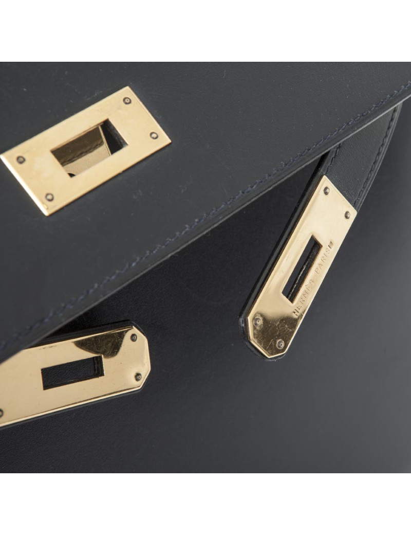 Kelly 28 HERMES sellier bleu nuit avec bandoulière