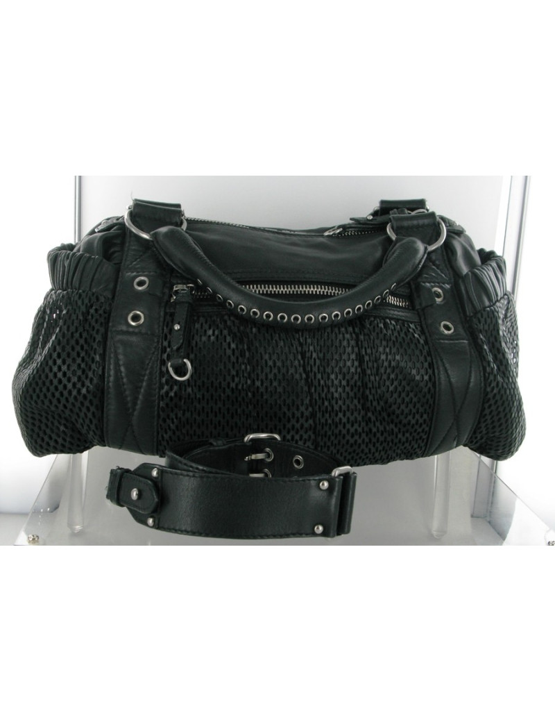 Sac MIU MIU en cuir et cuir perforé noir