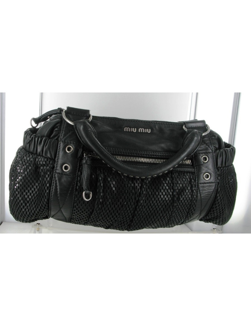 Sac MIU MIU en cuir et cuir perforé noir