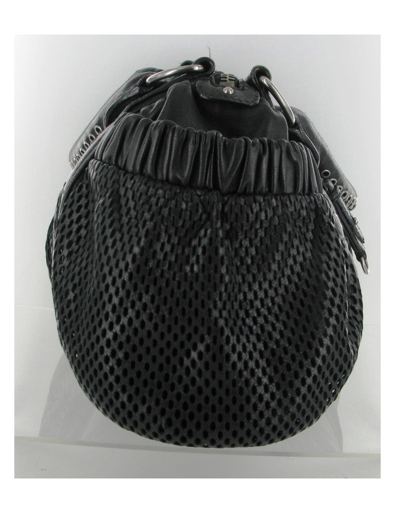 Sac MIU MIU en cuir et cuir perforé noir