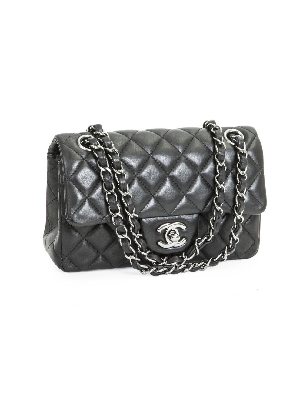 Mini sac CHANEL  cuir d'agneau lisse d'matelassé noir