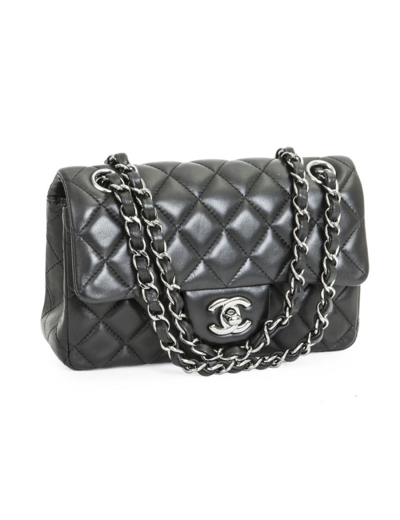 Mini sac CHANEL  cuir d'agneau lisse d'matelassé noir