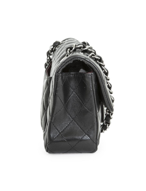 Mini sac CHANEL  cuir d'agneau lisse matelassé noir