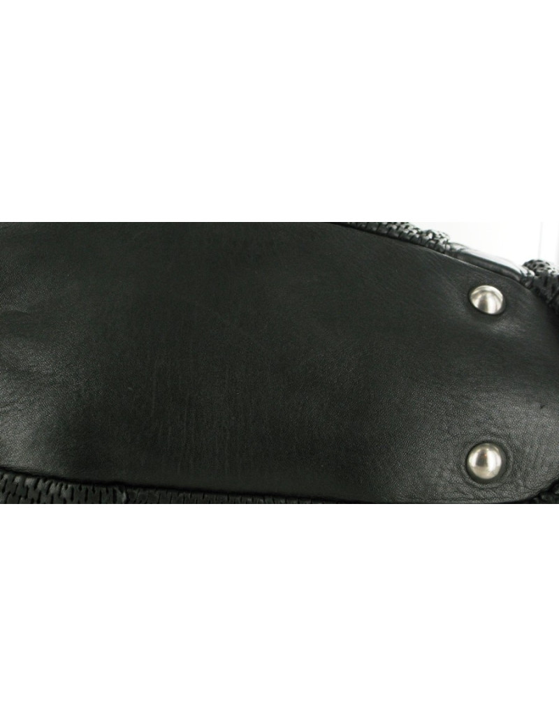 Sac MIU MIU en cuir et cuir perforé noir