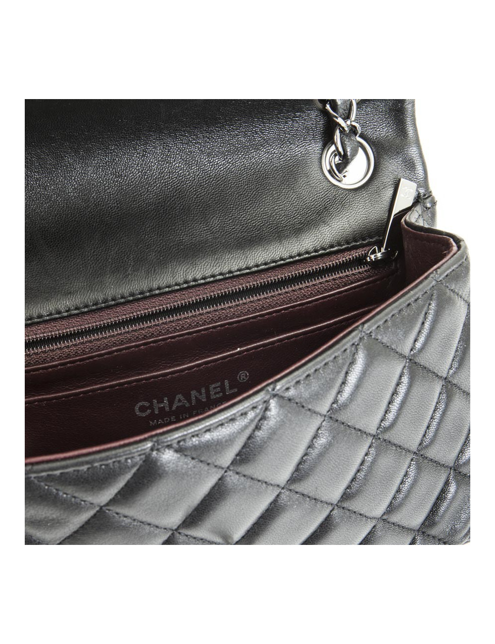Mini sac CHANEL  cuir d'agneau lisse matelassé noir