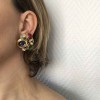 Boucles d'oreille clips MONET Vintage en métal doré, pierre fantaisie de couleur et strass