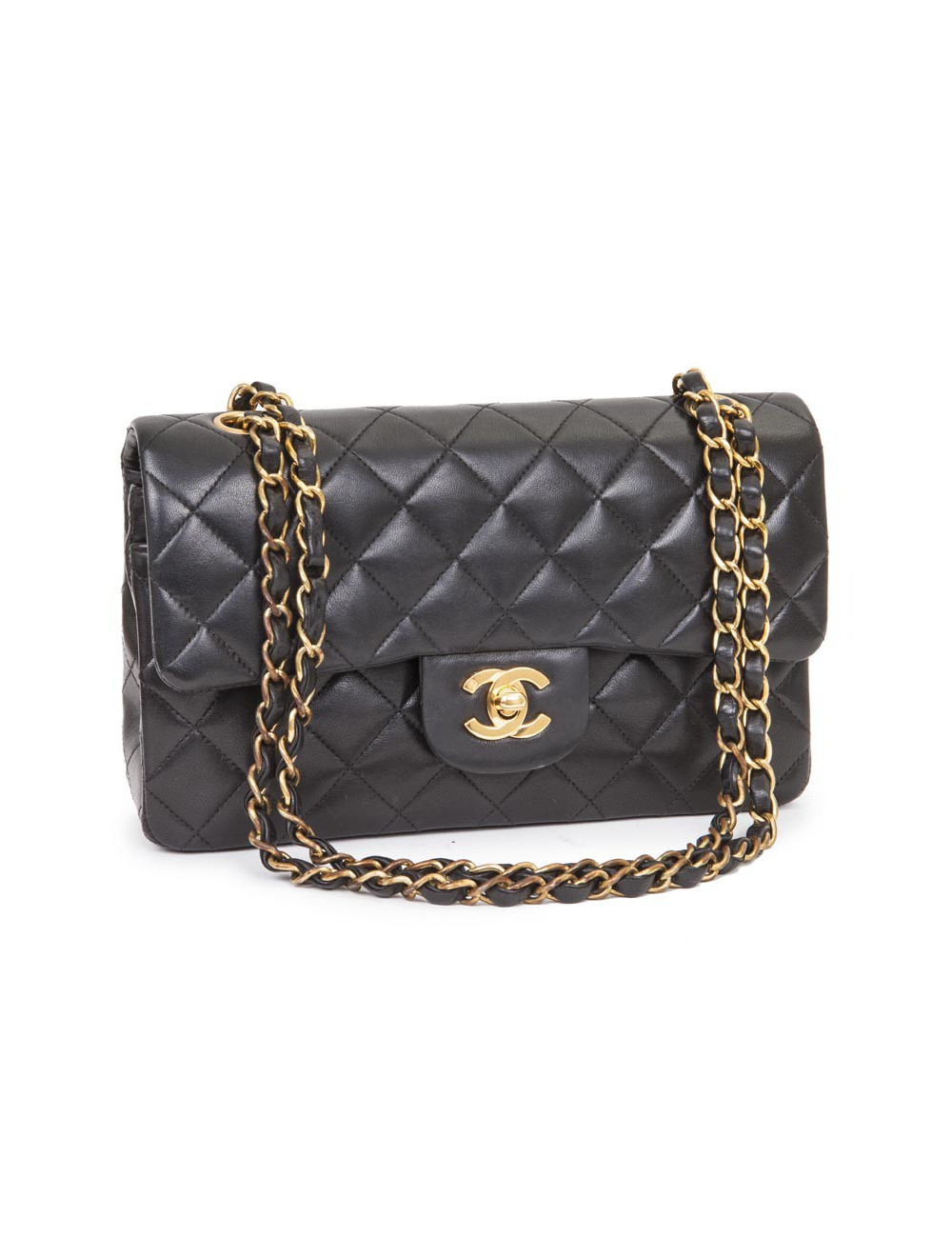 CHANEL 'Timeless' Double Flap Bag in Black Quilted Lambskin Leather