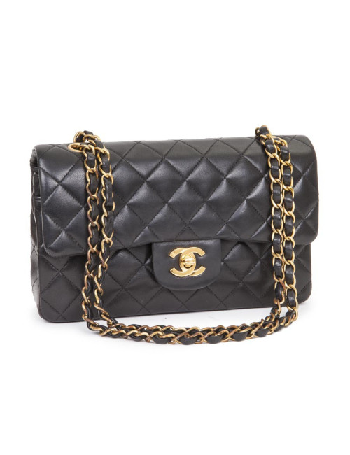 CHANEL 'Timeless' Double Flap Bag in Black Quilted Lambskin Leather
