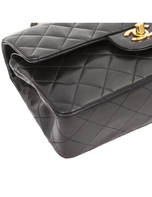 CHANEL 'Timeless' Double Flap Bag in Black Quilted Lambskin Leather