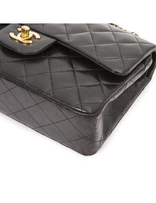 CHANEL 'Timeless' Double Flap Bag in Black Quilted Lambskin Leather