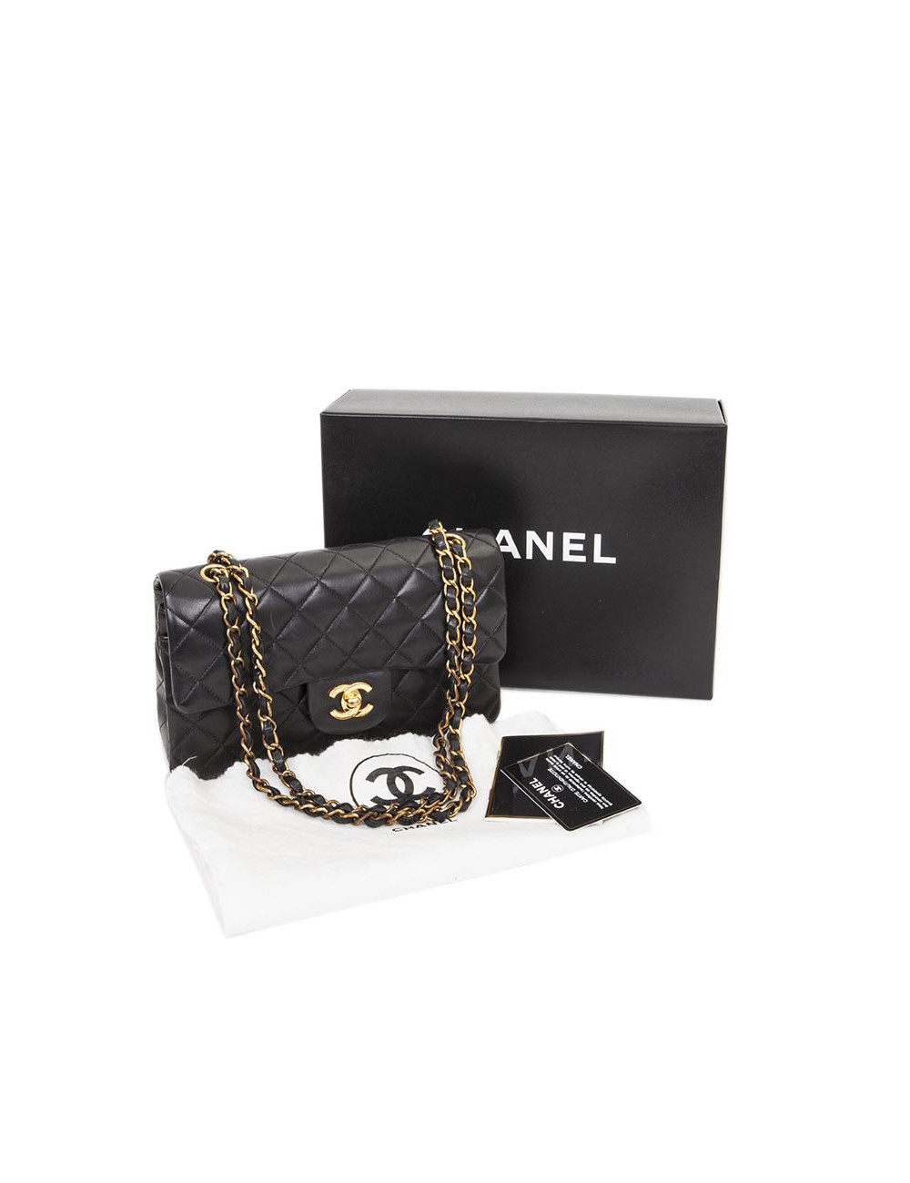 CHANEL 'Timeless' Double Flap Bag in Black Quilted Lambskin Leather