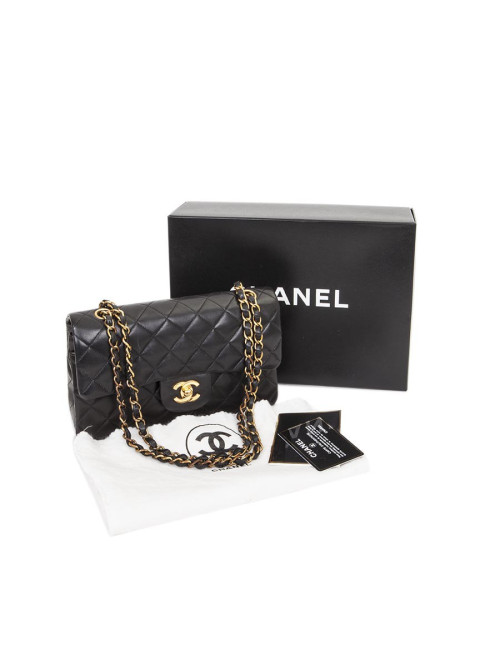 CHANEL 'Timeless' Double Flap Bag in Black Quilted Lambskin Leather