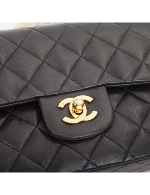 CHANEL 'Timeless' Double Flap Bag in Black Quilted Lambskin Leather