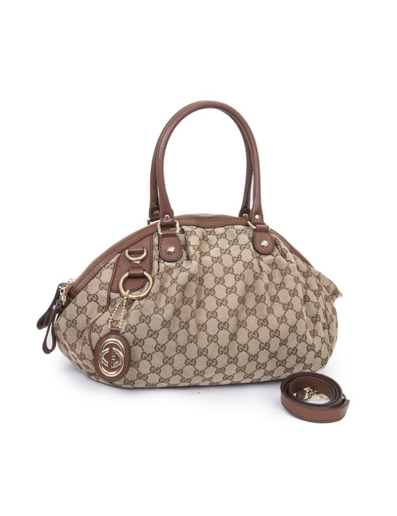 Sac GUCCI toile monogram beige et marron Vintage