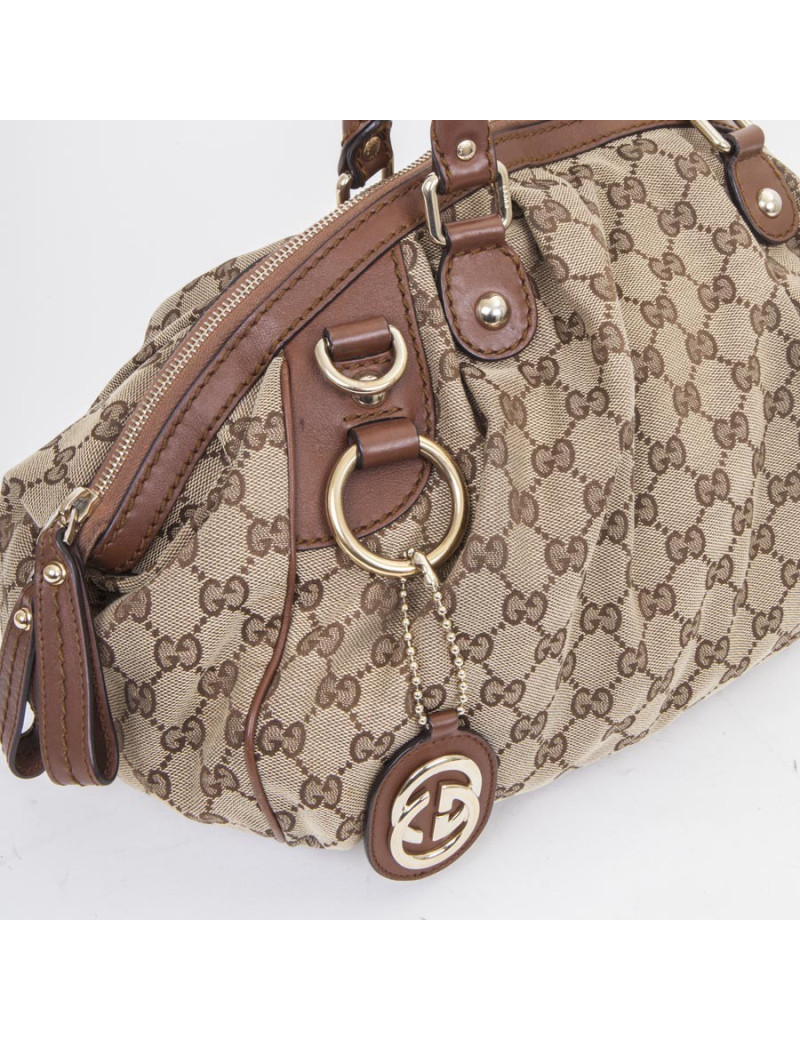 Sac GUCCI toile monogram beige et marron Vintage