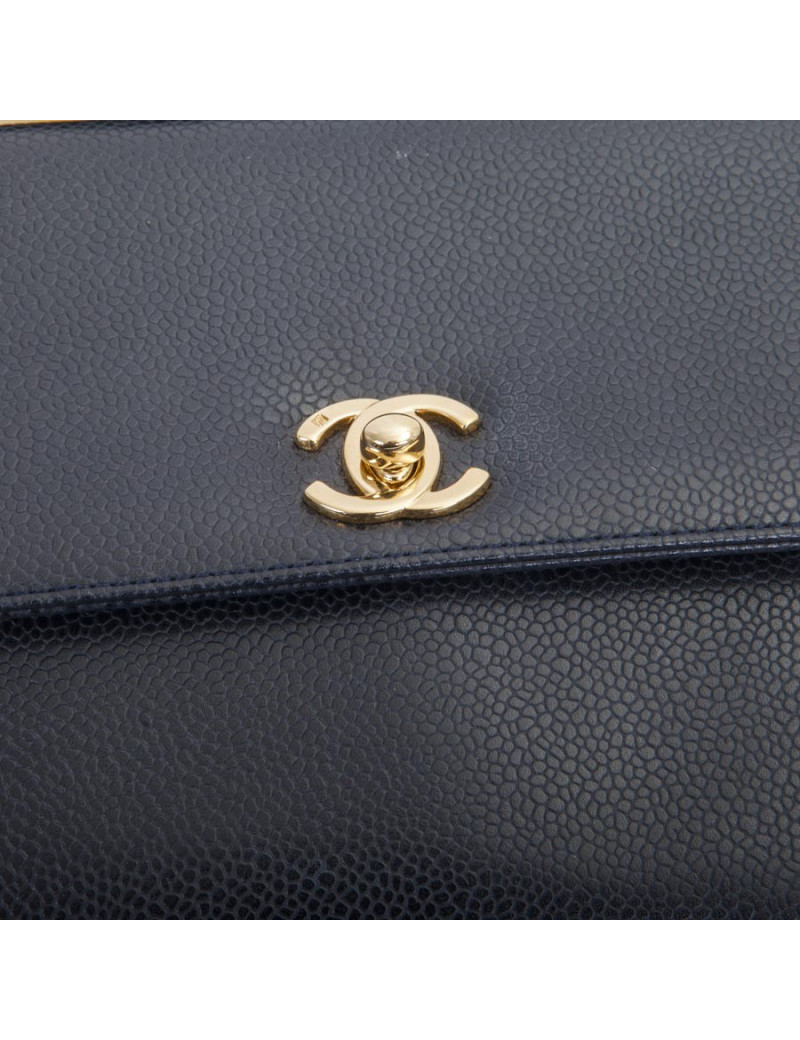 Sac Chanel  cuir grainé bleu nuit