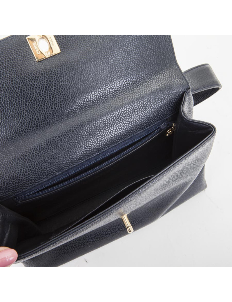 Sac Chanel  cuir grainé bleu nuit