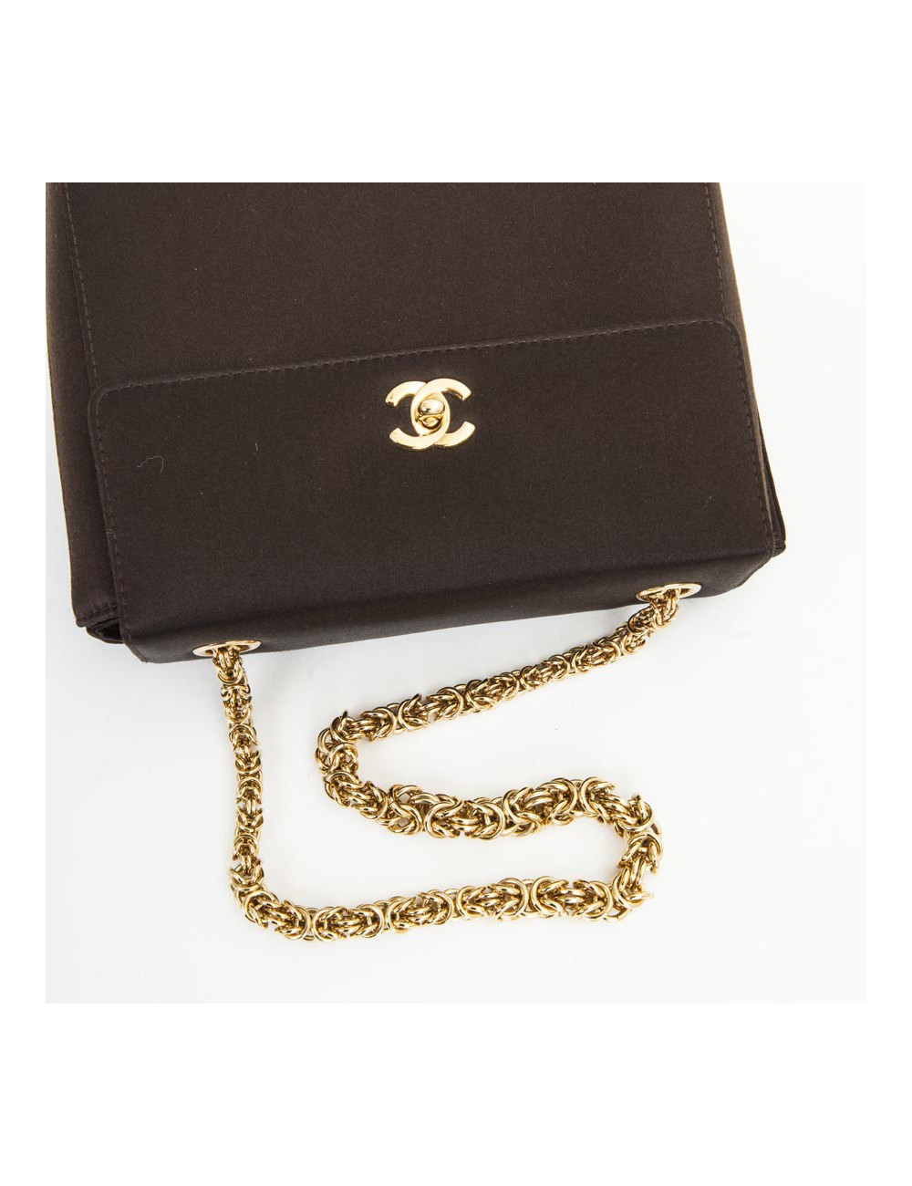 Sac du soir  Chanel en satin de soie marron