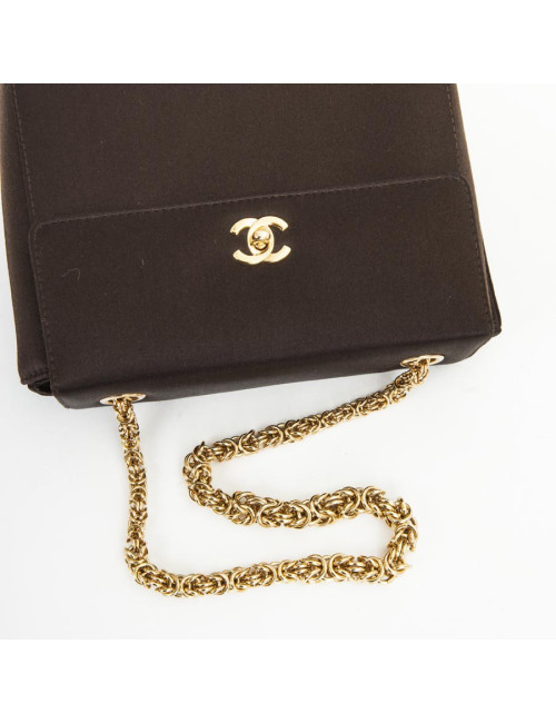 Sac du soir  Chanel en satin de soie marron