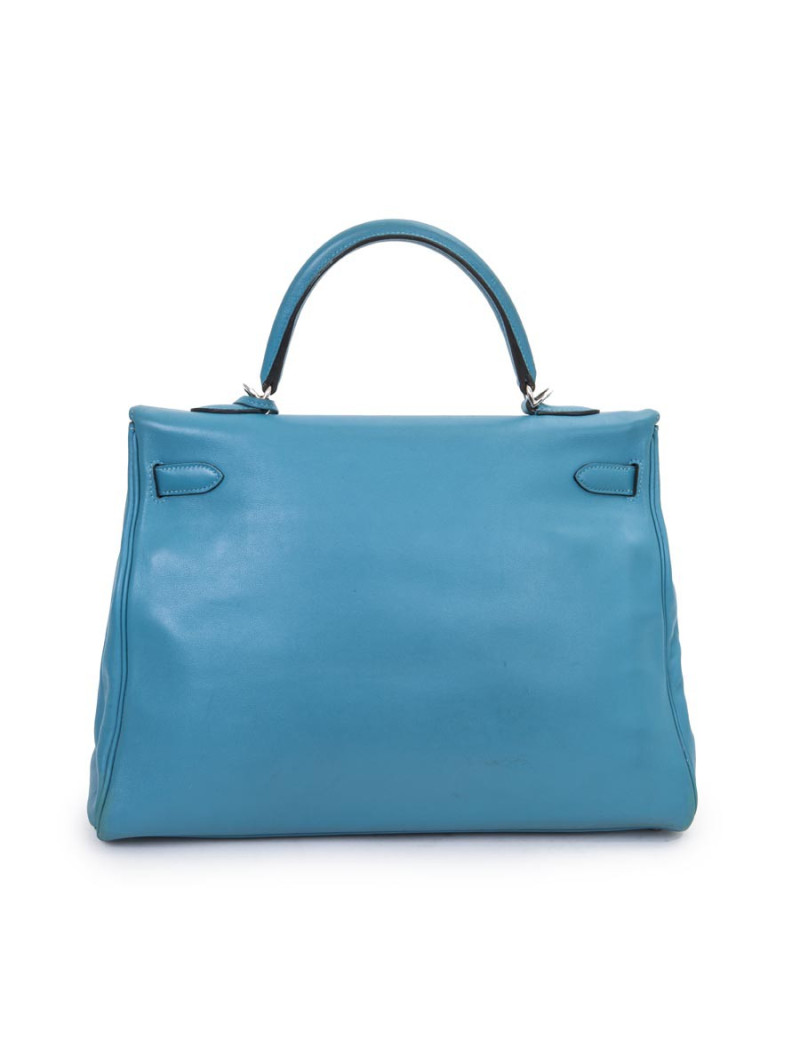 Sac HERMES Kelly II 35 en cuir de veau swift bleu izmir avec bandoulière