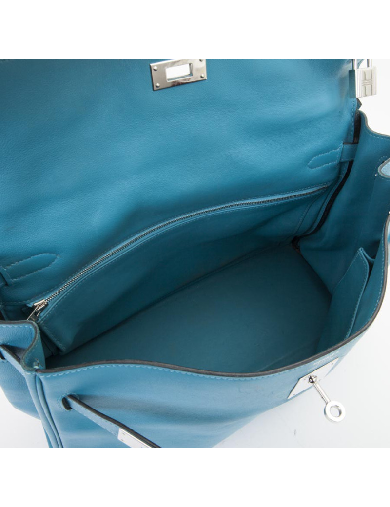 Sac HERMES Kelly II 35 en cuir de veau swift bleu izmir avec bandoulière