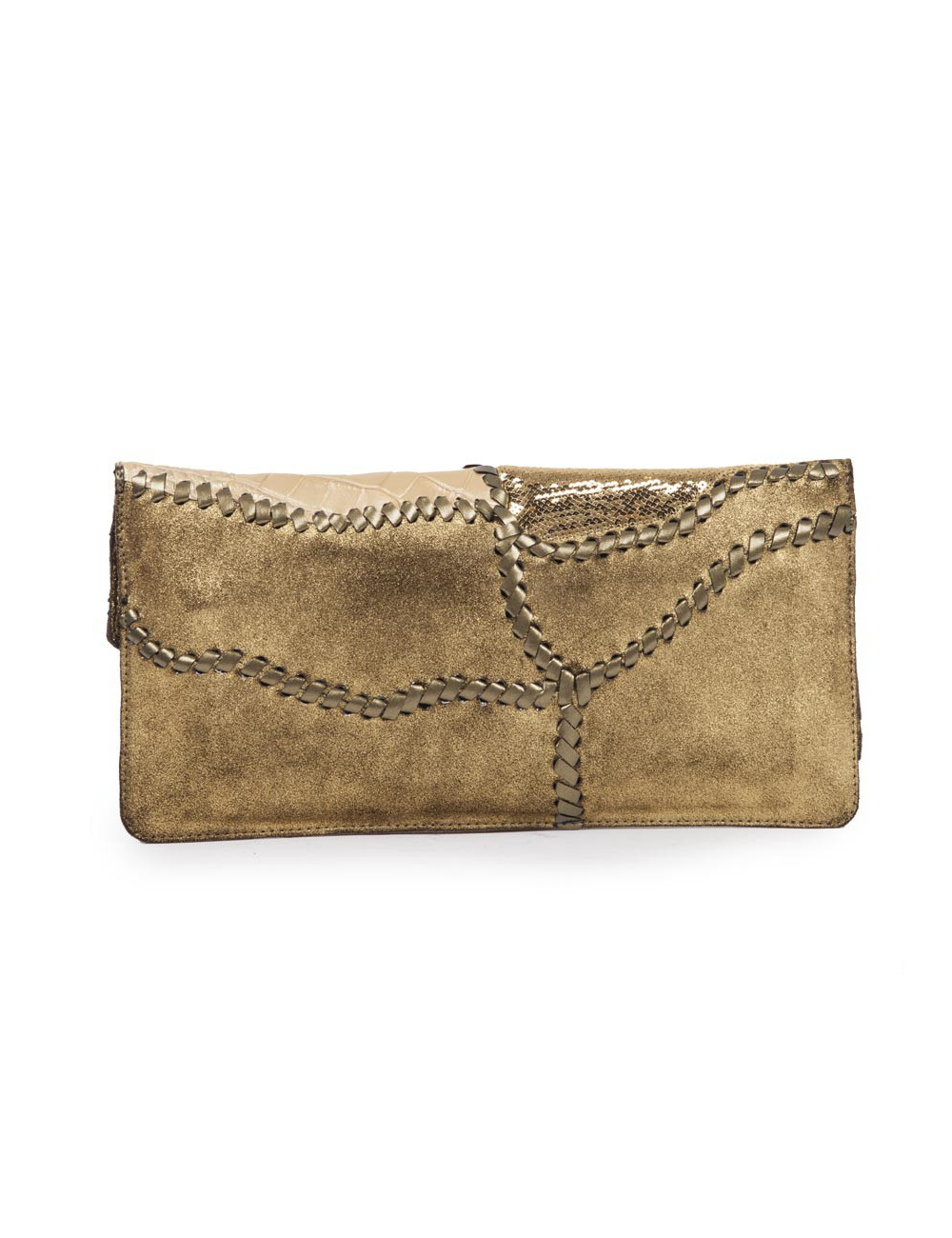 BALMAIN leather and crocodile evening clutch