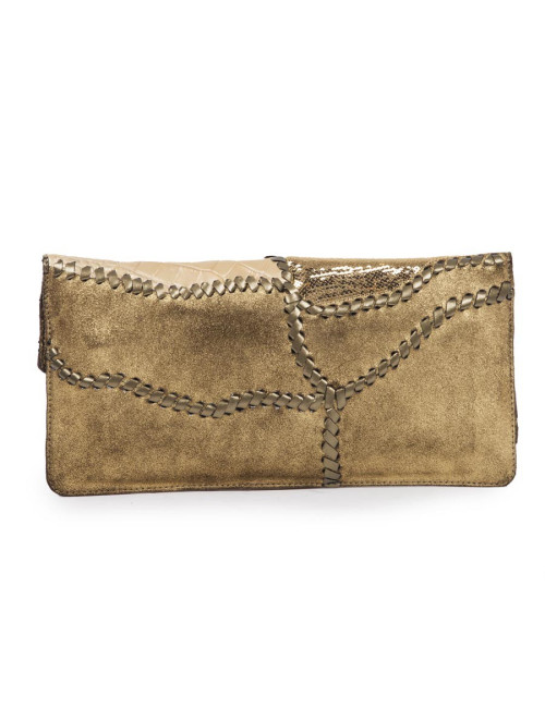 BALMAIN leather and crocodile evening clutch