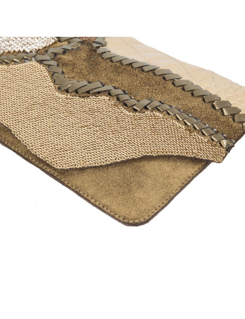 BALMAIN leather and crocodile evening clutch