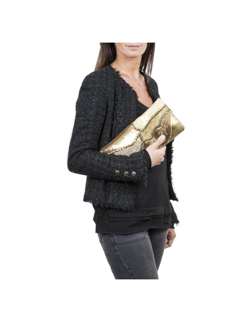 BALMAIN leather and crocodile evening clutch